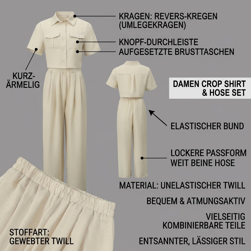 Linen Crop Set – Reverskragen & Weithose – Cream