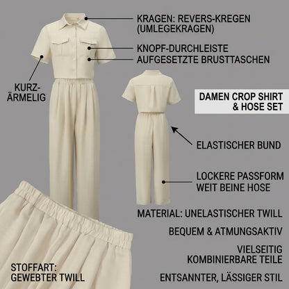 Linen Crop Set – Reverskragen & Weithose – Cream